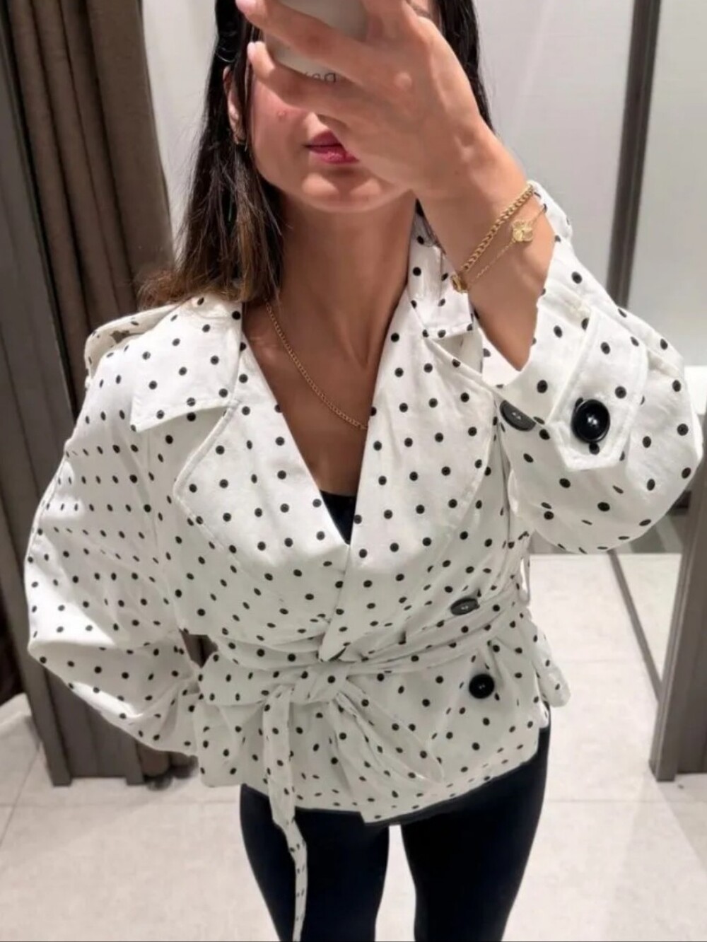 ZARA LINEN POLKA DOT JACKET SIZE XS